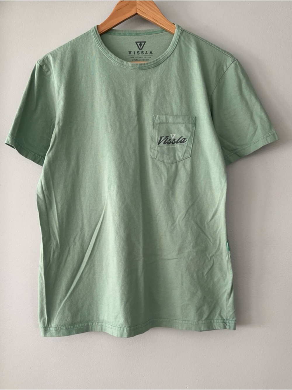 VISSLA Short-Sleeve Pocket Tee in Light Mint/Agave With Logo Printed on the Back